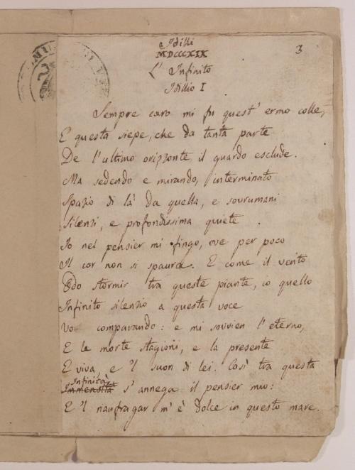 Il manoscritto dell'Infinito, 200 anni di poesia eterna