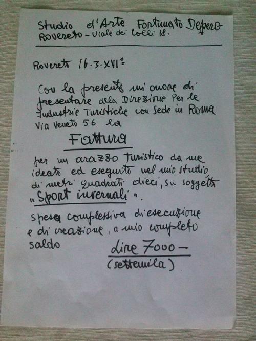 Fattura d'autore: il conto di Depero
